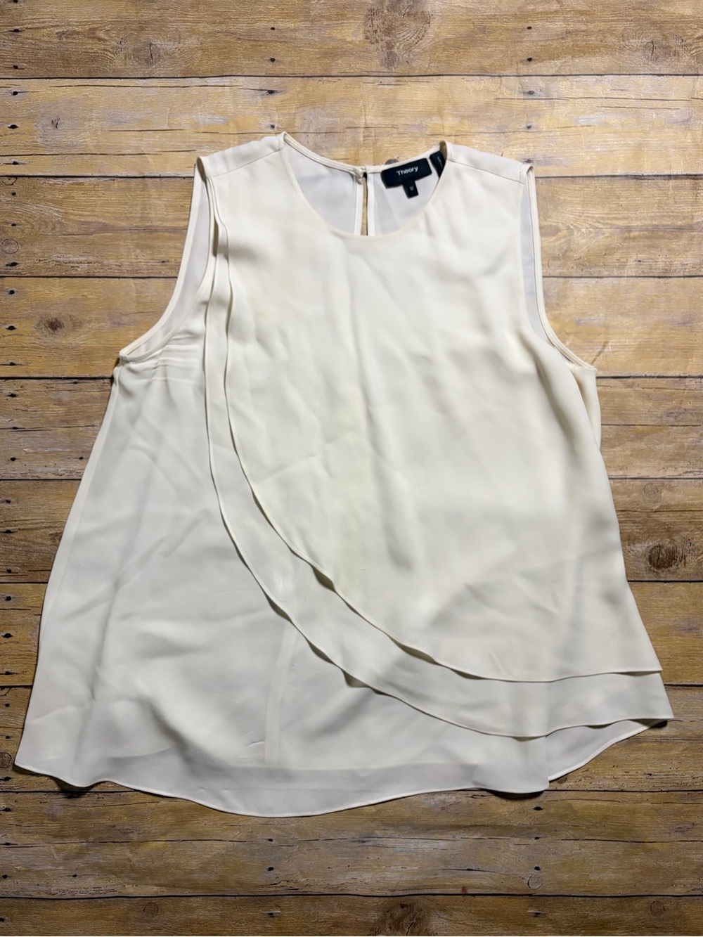 Theory Elmali Off White Silk Georgette Tiered Asymmetric Cami Blouse M